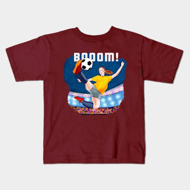 Booom! Soccer girl Kids T-Shirt by SW10 - Soccer Art
